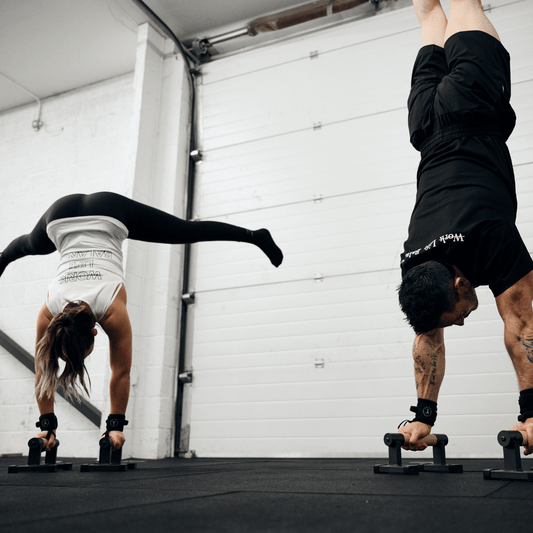 Gymnasts performing handstands
