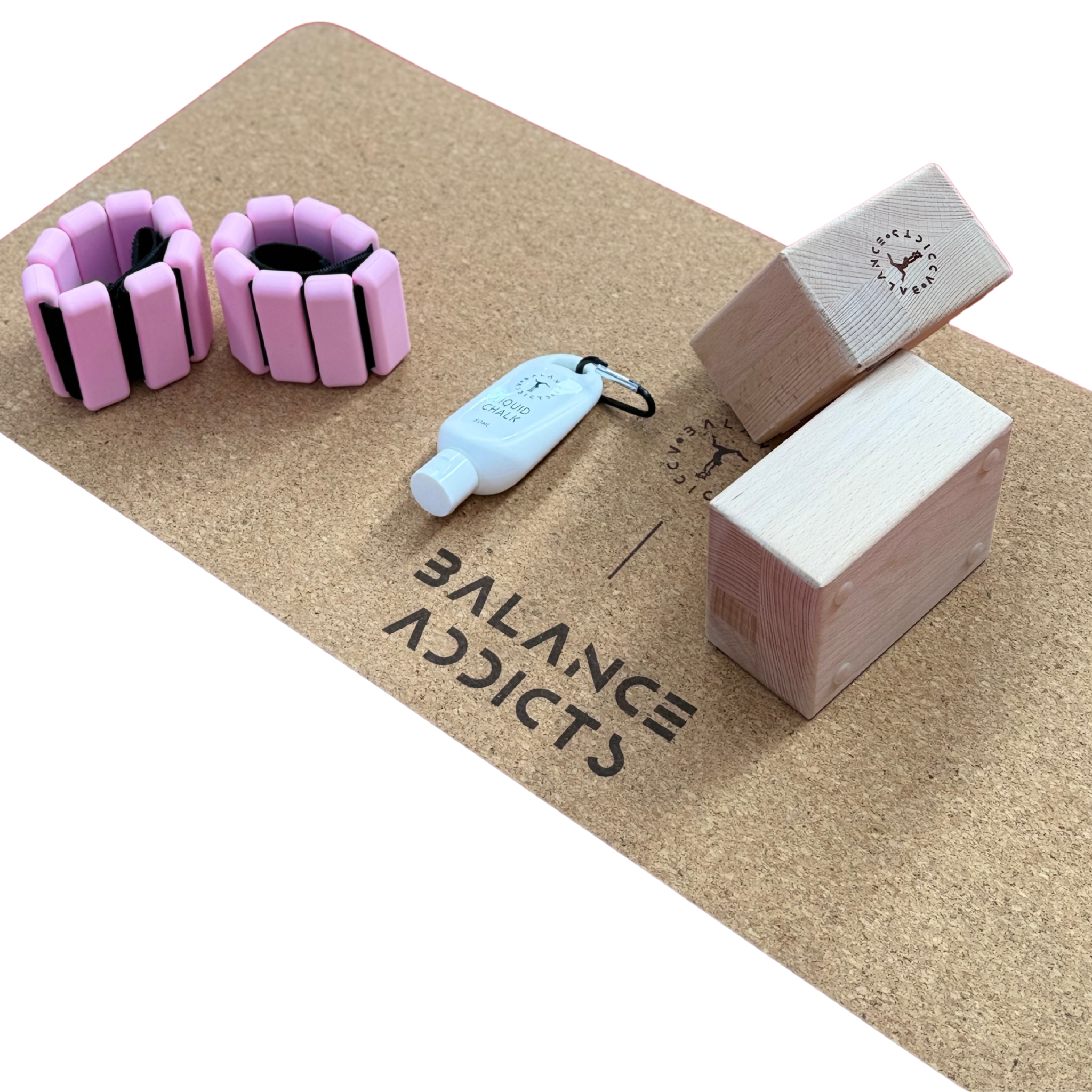 handstand starter bundle. Handstand blocks, ankle weights, balance base & liquid chalk