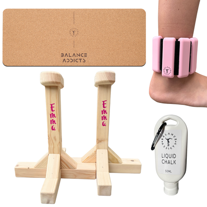 Ultimate Gymnastics Bundle. Non slip base, liquid chalk, handstand canes, ankle weights